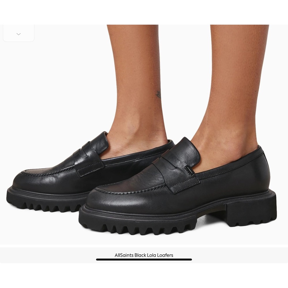 AllSaints Black Lola Loafers Leather Chunky Sole Round Toe Women Size 10